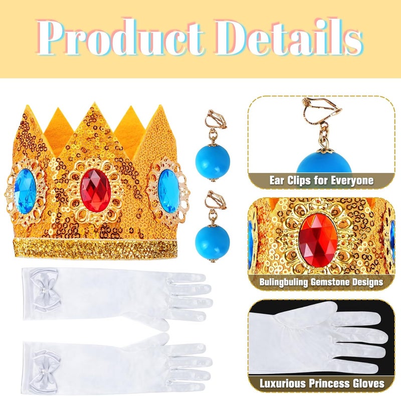 Goenb Princess Costume Accessories, 4 PCS Set of Princess Crown/Earrings/Gloves/Brooch Dress up for Women Girls - Image 3